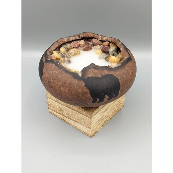 Artist Studio Art Pottery Hand Made Clay Bear Candle Holder Cabin Mountain NEW - Picture 4 of 7